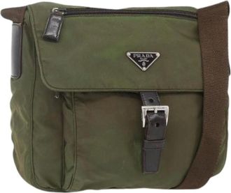 Prada Pre-owned Cross Body Bags, female, Green, Size: ONE SIZE Pre-owned Nylon Cross Body Bag