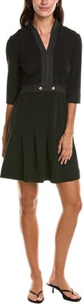 Ming Wang Pleated Deco Crepe A-Line Dress