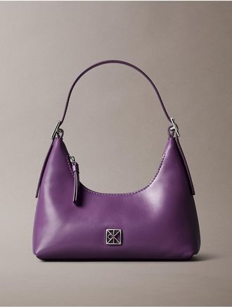 Calvin Klein Womens Emblem Logo Leather Small Shoulder Bag - Purple