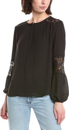 T Tahari Half Placket Lace Trim Blouse