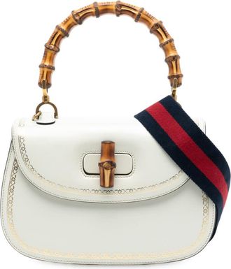 Gucci Pre-owned Gucci Calfskin Frame Print Bamboo Top Handle Bag Ladies 488800 486628