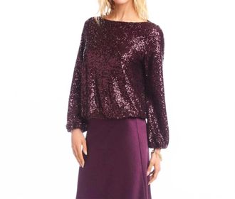 Karen Kane Sequence Boatneck Top In Eggplant