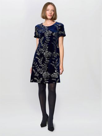 Gina Bacconi Womens Cleopatra Embroidered Velvet Dress - Navy - Size 16 UK