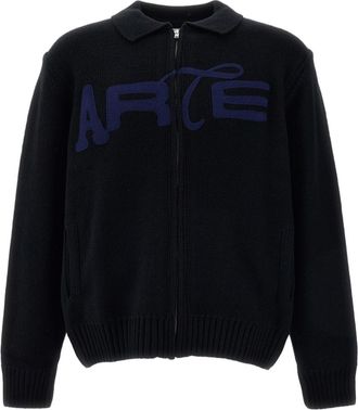 Arte Black Energy Wool-Blend Point Collar Zip-Through Knit