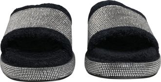 Dolce & Gabbana Womens Black Crystal Embellished Platform Slides Shoes Cotton Goat Leather