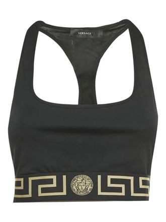 Versace border jersey bralette - women - Cotton/Elastane - L - Black
