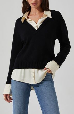 ASTR the Label Jianna Layered Sweater in Black Cream at Nordstrom, Size Medium