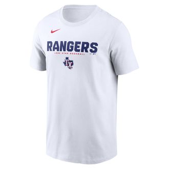 Nike Texas Rangers Bold Team Name Nike Mens MLB T-Shirt in White | N19910ATER-D31