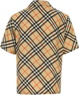 Burberry Mens Printed Silk Shirt Beige