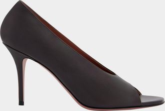 Amina Muaddi Julianne Peep-Toe Leather Pumps