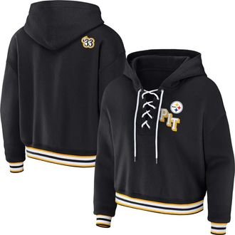 WEAR by Erin Andrews Womens WEAR by Erin Andrews Black Pittsburgh Steelers Plus Size Lace-Up Pullover Hoodie at Nordstrom, Size 3X