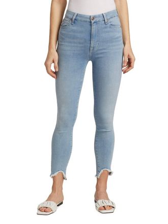 7 For All Mankind Ankle Skinny Frayed Wave Hem Jeans In Maple