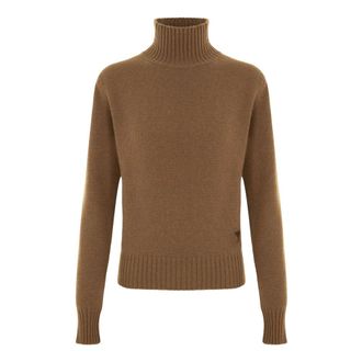 Ami Cashmere Knitwear, female, Brown, Size: S Brown Cashmere Wool Turtleneck Sweater