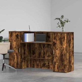 Berkfield Home Reception Desk Smoked Oak 180x50x103.5 cm Engineered Wood in Brown