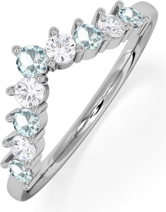 The Diamond Store Aquamarine and Lab Diamond Wishbone Ring in 9K White Gold