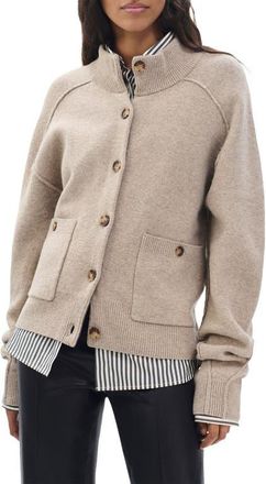 Rag & Bone Bridget Mock Neck Wool Blend Cardigan in Taupe at Nordstrom, Size Large