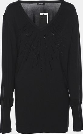 Elena Miro Black Jersey Embellished V Neck Top