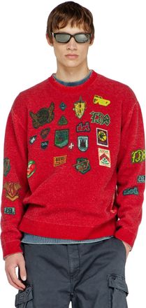 Diesel Wool jumper with printed patches - Knitwear - Man - Red