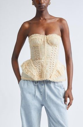 Zimmermann Rebellion Frayed Silk Corset Top in Cream at Nordstrom, Size 2