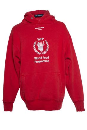 Balenciaga Pre-owned Mens World food program hoodie in red Cotton - Size Medium
