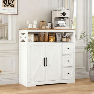 OEM Buffet - Buffet De Cocina - 2 Puertas - 3 Cajones - Blanco Y Madera