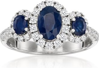 Ross-Simons Sapphire 3-Stone Ring With. Lab-Grown Diamonds in Platinum