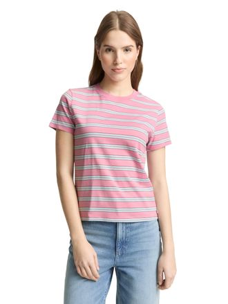 Tom Tailor Denim T-Shirt TOM TAILOR DENIM, Damen, Gr. XXL, pink blau multicolor stripe, Jersey, Obermaterial: 100% Baumwolle, gestreift, regular fit normal, Rundhals, 