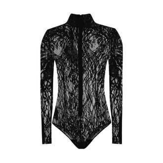 Balmain Full-Body, female, Black, XS, Elegant Lace Bodysuit with Sheer Detailing