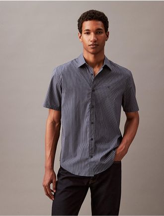 Calvin Klein Mens Stretch Check Classic Button-Down Shirt - Navy - XS