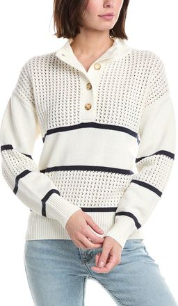 T Tahari Half Button Down Mock Neck Sweater