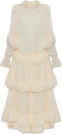 Chlo&eacute; Maxi Jurk met Lange Mouwen - Dames - Maxi kleedjes - Beige - XS - Chiffon - Kleedjes