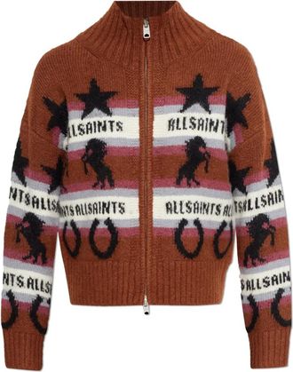 AllSaints Epona Cardigan - Dames - Vesten - Bruin - L - Katoen - Truien & Vesten