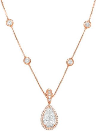 Diana M. Jewels 14kt Rose gold Lab Grown 12.00 ct Pear Diamond Halo Pendant With Bail