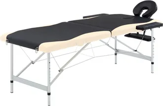 vidaXL Camilla De Masaje Plegable Vidaxl, 2 Zonas, Aluminio, Negro Y Beige