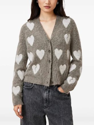 AllSaints Luv heart-pattern buttoned-up cardigan - Grey