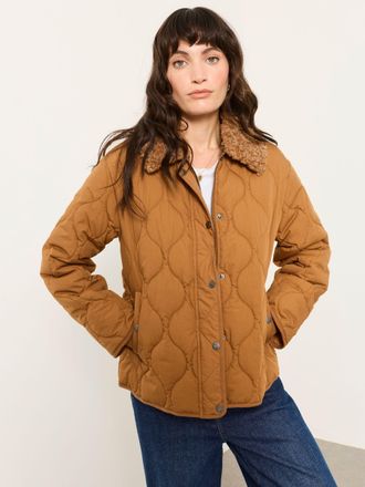 Fat Face FatFace Cumbria Tan Brown Removable Collar Quilted Jacket