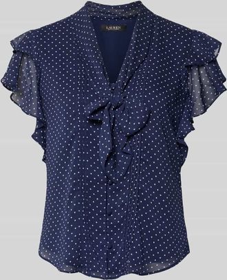 Lauren Ralph Lauren Regular Fit Schluppenbluse mit Volants Modell PRUGAN in Marine, Gr&ouml;&szlig;e XL