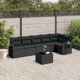 vidaXL Set De Comedor De Jard&iacute;n 7 Pzas Y Cojines Rat&aacute;n Sint&eacute;tico Negro Vidaxl