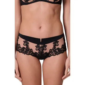 Simone P&eacute;r&egrave;le Saga Embroidered Boyshort Briefs in Tatoo Noir at Nordstrom, Size Medium
