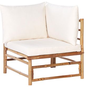 Beliani Beliani - Sill&oacute;n Esquinero Modular De Jard&iacute;n Sin Reposabrazos De Bamb&uacute; Acolchado Con Cojines Blanco Crema Cerreto