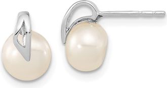 Diamond2Deal 14k White Gold 7-8mm Button Freshwater Cultured Pearl Stud Earrings
