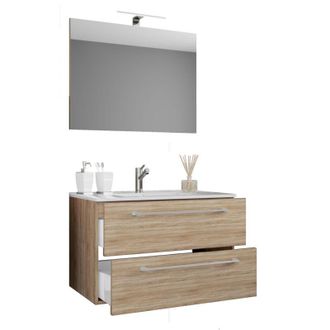 ebuy24 Ebuy24 - Vcm 3 Pcs Lavabo Lavabo Inferior Gabinete Ancho 60 Cm Muebles De Ba&ntilde;o Juego Colgando Con Dos Cajones Espejo Badinos (sonoma-oiche (s&auml;gerau))
