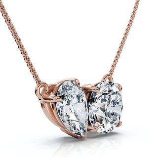 Pompeii3 1 1/2Ct Round and Pear Two Stone Toi et Moi Pendant 14k Gold Lab Grown