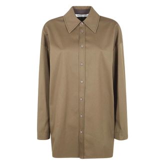 Carven Overhemden, Dames, Bruin, S, Katoen, Overshirt met sierstiksels