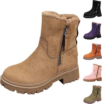Generic Womens Chunky Platform Boots Side Zip Boots Women Winter Warm Shoes Retro Thicken Shoes Fleece Lined Snow Booties Durable Outdoor Boot For Outdoor Wal
