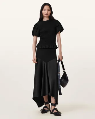 AllSaints Pia Satin Asymmetric Maxi Skirt