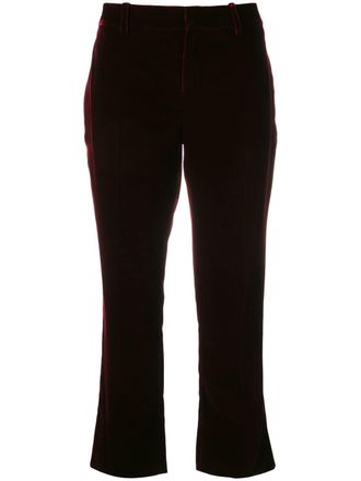 Saint Laurent Burgundy Mid rise flared velvet trousers - women - Viscose/Cupro - 36