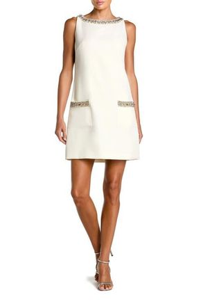 Mac Duggal Sleeveless Crepe Mini Dress With Rhinestone Trim in Ivory at Nordstrom, Size X-Small