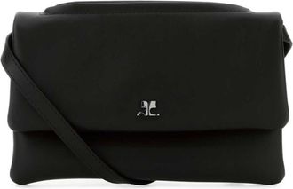 Courr&egrave;ges Black Logo Medium Shoulder Bag