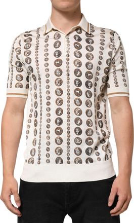 Dolce & Gabbana Mens Silk Coin Print Polo White